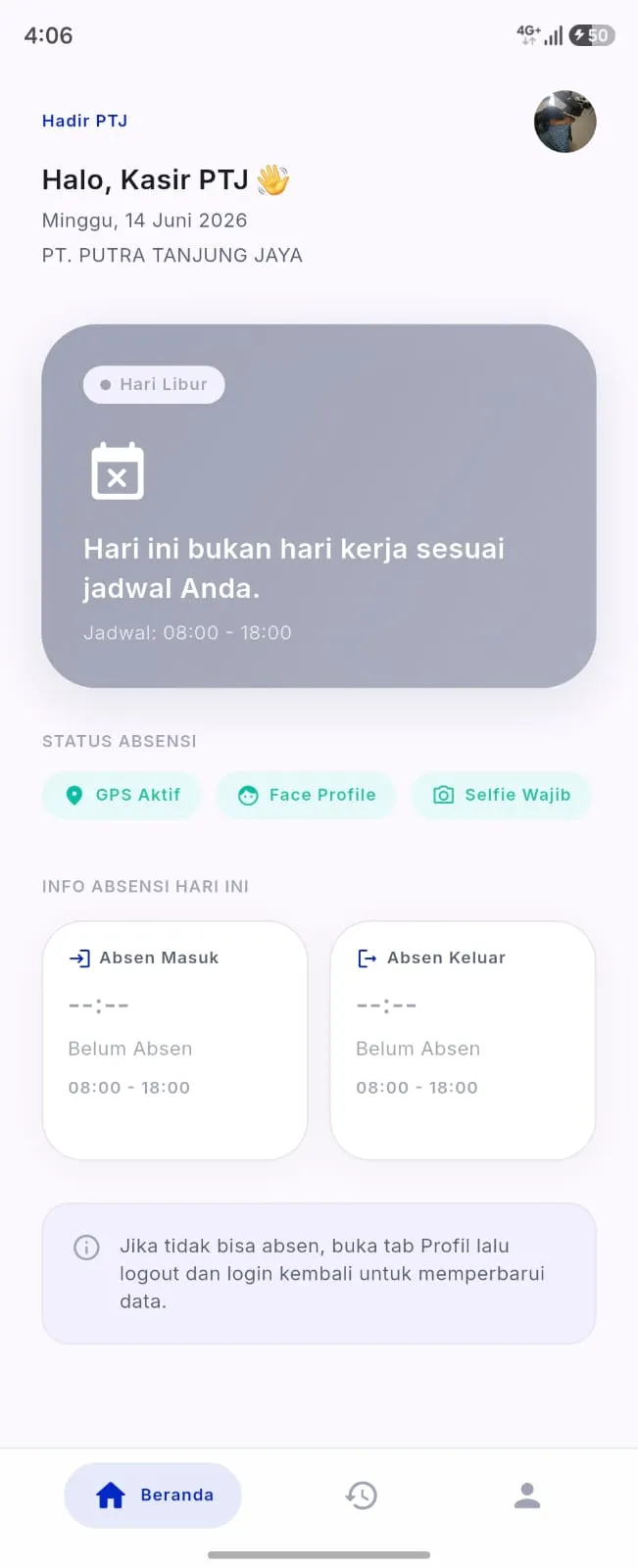 Tampilan Beranda Absensi