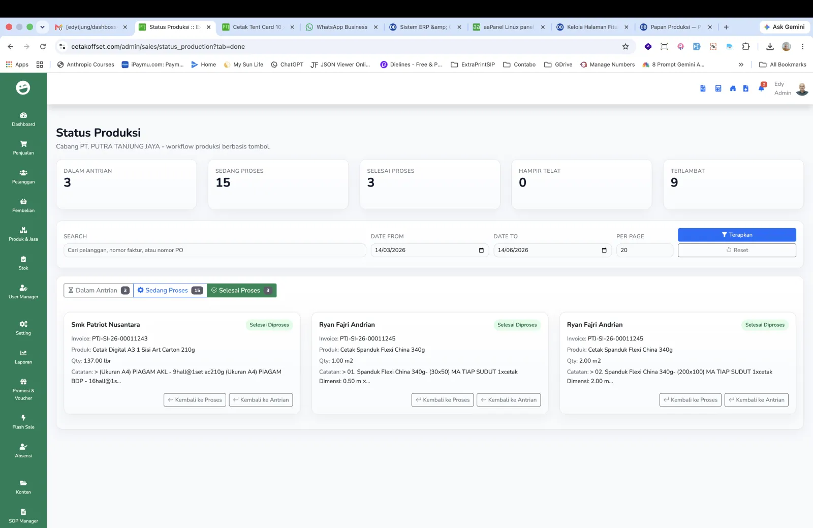 Daftar Status Produksi Selesai